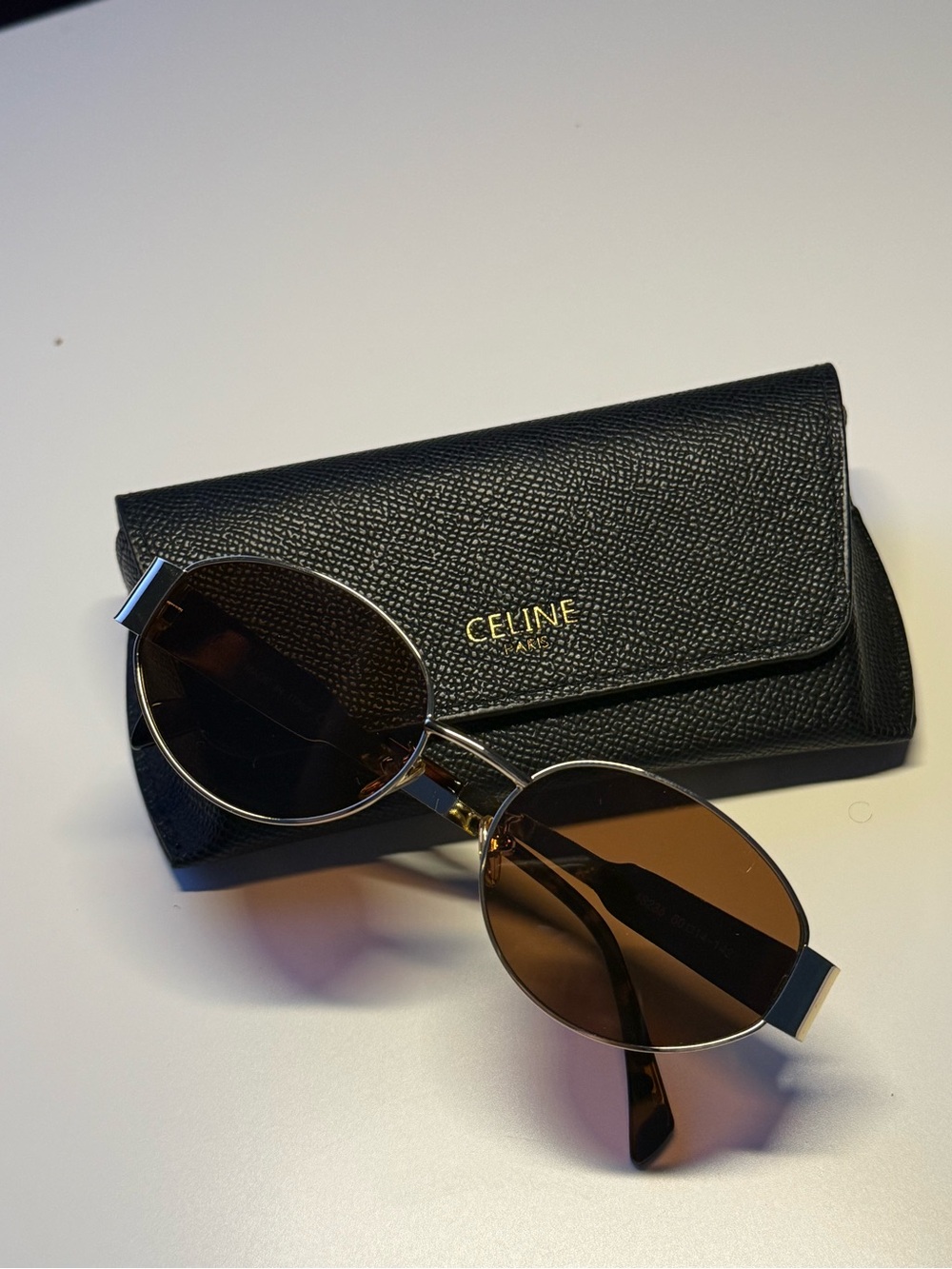 Celine Gold Sunglasses with Black Textured Leather Sunglasses Case